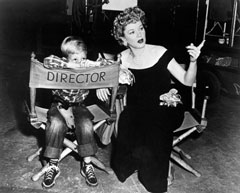Claire Trevor and her son Charles having rest on the set of the film Borderline (1950) directed by William A. Seiter