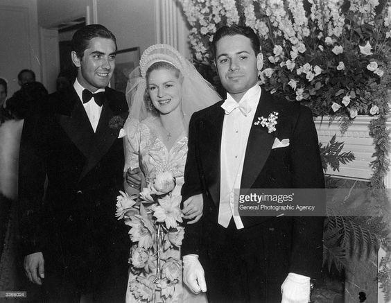 Tyrone Power at the wedding of Claire Trevor and Clark Andrews (1938)