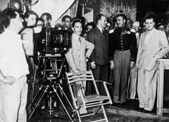 Joseph Goebbels (next to camera) and Vittorio Mussolini (far right) on the set of the shoot of Preussische Liebesgeschichte (Prussian Love Story)